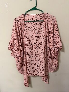 Vine & Love Pink Black Dot Lightweight Kimono Cardigan breezy summer like new